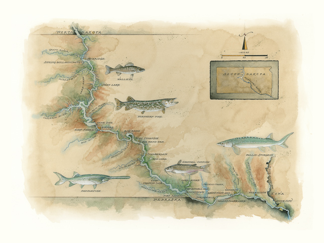 Missouri River Map Print by Mike Reagan