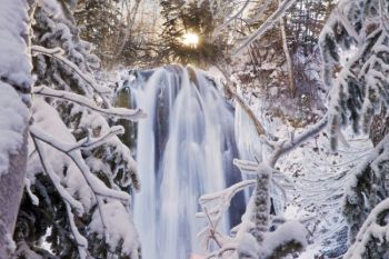 Spearfish Falls on a cold and snowy December day.