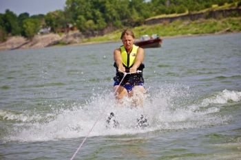 Jennifer DeJong shows off her water skiing prowess.
