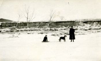A good Christmas slideshow revisits days long gone. Here, Begeman's great-grandmother pulls his great aunt in a sled near the Moreau River's banks. Click to enlarge photos.