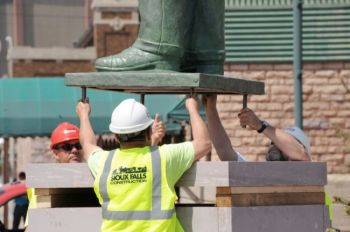 Four bolts secured the Pettigrew statue to its final position.