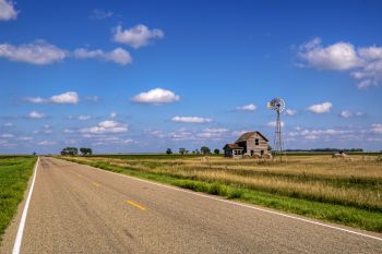 Blue skies and an open road in southwest Kingsbury County.