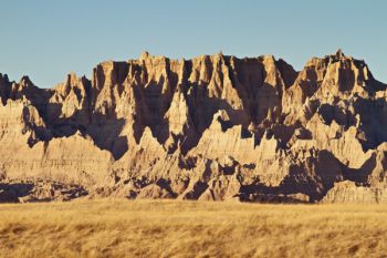 Early evening light accentuates the rugged formations of the eastern edge of Badlands National Park.