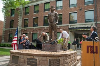 Friends, family and dignitaries gathered on the Northern State University campus in Aberdeen June 14 to dedicate a statue of Cresbard native Cecil Harris, the U.S. Navy's second-highest scoring ace during World War II.