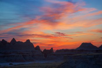 Dawn at the Badlands from just off the park road near the Door and Window trails.