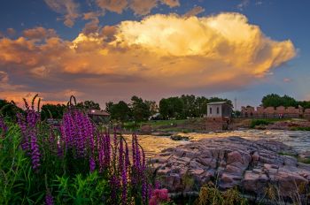 Billowing clouds above Falls Park in downtown Sioux Falls.