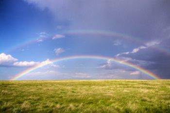 A double rainbow over the prairies of Ziebach County after a June rain shower.