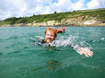 Dave Cornthwaite practices for his Missouri River swim with a dip off the coast of Cornwall. See more photos on his <a href='https://www.facebook.com/media/set/?set=a.445200105501846.97792.131944536827406&type=1' target='_blank'> Facebook page</a>.