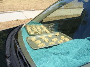 Cookie dough on a car dash starts cooking in Yankton's summer heat.