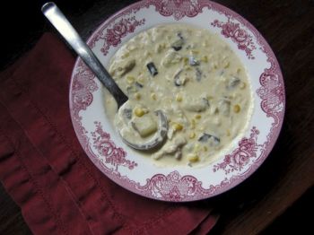 Hearty poblano and corn crab chowder eases the transition from summer to fall. Photo by Fran Hill.