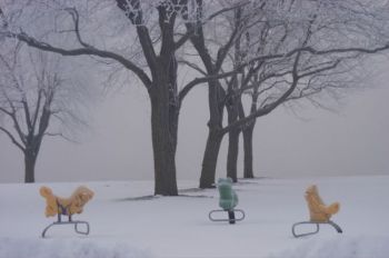 Playground animals in Yankton's Riverside Park are no help when it comes to weather prediction. Photo by Bernie Hunhoff.