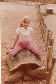 Years ago, Methuselah and the other giant tortoises gave rides to young visitors like Martha Surma Henris. Photo by Stu Surma.