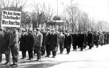 Men in Watertown turned out in droves to volunteer their services after the United States entered World War I in 1917.