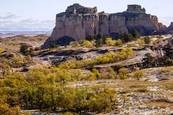 The Castles area of the Slim Buttes near Reva with snow and fall colors.