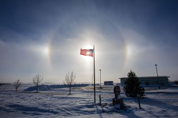 Sun dog at the Crooks Community Center, or “land of the free(zing) and home of the brave.”