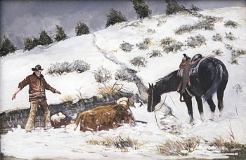 His paintings depict all aspects of cowboy life in every kind of weather.