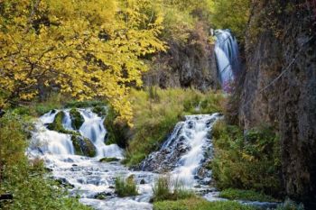 One of Roughlock Falls' viewing decks allows visitors to view both sections of the falls at the same time.