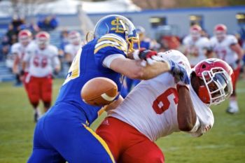 A large collision separates the ball from the receiver.