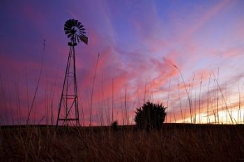 A single windmill stands along an undeveloped waterway inside the northwest corner of the city of Sioux Falls.