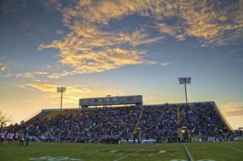 Sunset behind the stands late in the 4th quarter.