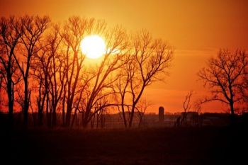 The setting sun just north of White Lake, South Dakota.