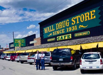 Ted & Dorothy Hustead advertised free ice water to attract travelers after they bought Wall Drug in 1931. Today grandsons Rick & Ted Hustead offer 5-cent coffee and a snarling mechanized T. rex, among other things. Photo by Sara Sharpe.