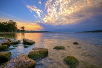 Sunset over Big Stone Lake from the boat dock area.