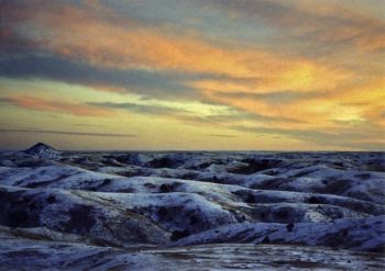 Another early photo from Begeman's first days of photography — the Moreau River breaks at sunset.