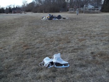 Not skate-ready — the ice rink in early January of 2012.