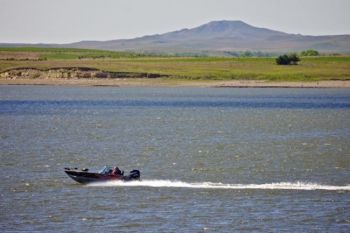 White Butte rises in the distance above the northern arm of Shadehill Reservoir.