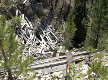 Old railroad trestle debris at the bottom of the gorge.