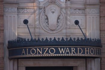 The Ward Plaza, formerly Alonzo Ward Hotel, houses Roma Ristorante Italiano, The Ward Plaza Bar and Grill, Karisma Boutique and Labyrinth Films. Photo by Bernie Hunhoff.