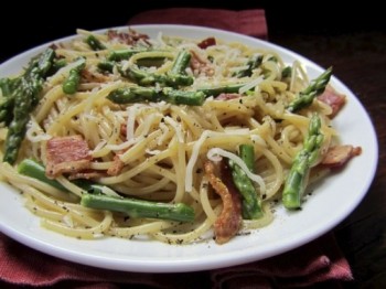 Asparagus Carbonara is a creamy showcase for fresh spring asparagus. Photo by Fran Hill.