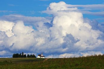 Clouds piling up over Tabor Lutheran Church in rural Day County.