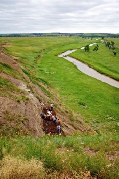 A view of the dinosaur dig along the banks of the Grand River.