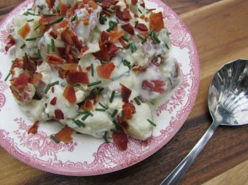 Fran Hill satiates her craving for bleu cheese by incorporating it into a bacony potato salad, the perfect side for a summer barbecue.
