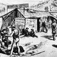 When Charlie Collins started the Black Hills Champion in Central City in 1877, this illustration of the colorful character was published in the noted Frank Leslie s Illustrated Weekly. Collins is the bald fellow, with arms folded, near the doorway.