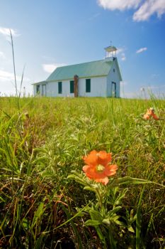 Holy Name Episcopal Church among the Missouri River bluffs on the Lower Brule Reservation.