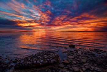 A reflected sunset at Orman Dam near Belle Fourche.