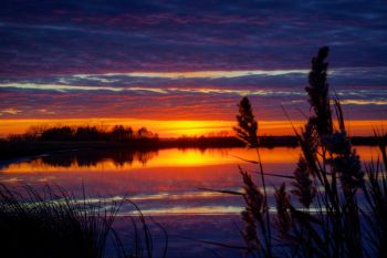 Colorful post sunset cloud reflections at Mud Lake in Turner County.