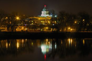 Capital reflection from Fort Pierre.