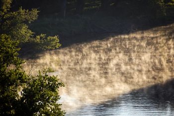 Early morning mist rising off the Big Sioux from one of the new observation decks at Good Earth State Park.