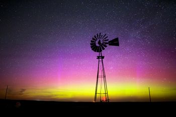 Northern lights above the Korb windmill just outside of Isabel.