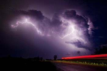 Lightning and taillights south of Hartford.