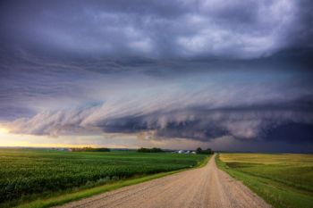 A tornadic storm that produced a lot of wind damage around Webster and Waubay is seen approaching the Coteau des Prairies in western Grant County.