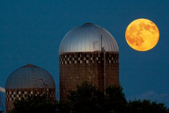 July’s super moon with two farm silos southeast of Garretson.