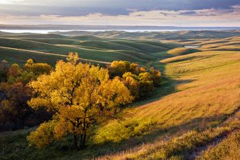 Evening light over the Missouri River breaks in Campbell County.