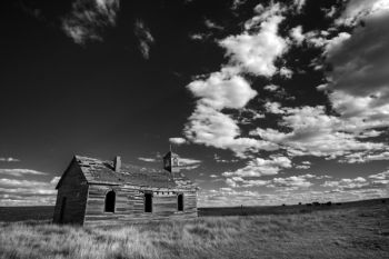 The standing remains of Holy Family Church in Mellete County, where I had a heart stopping encounter with a large rattlesnake.