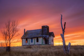 The remains of Our Saviour’s Lutheran near Firesteel at sunset.