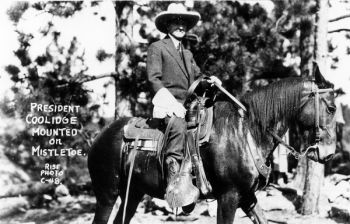 President Coolidge arrived at a dedication ceremony for Mount Rushmore in a suit mounted on Mistletoe.